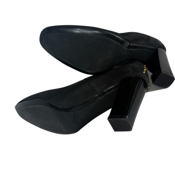 Tod's Black Nubuck Gold Studded Block Heel Round Toe Pumps Size 37 1/2  / 7.5 US - Picture 5 of 12